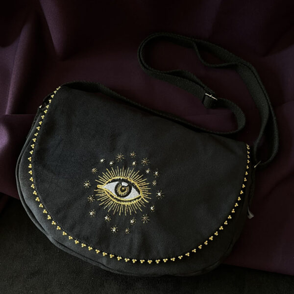 Sac Besace✨Oeil protecteur✨perlé en velours noir