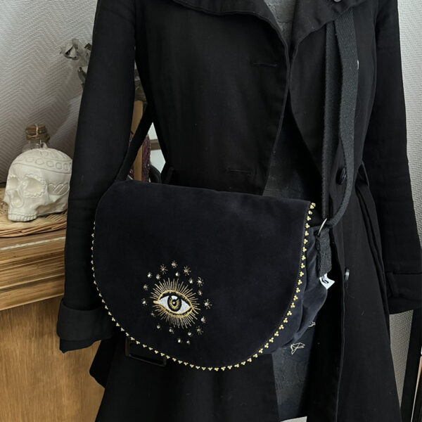 Sac Besace✨Oeil protecteur✨perlé en velours noir – Image 4