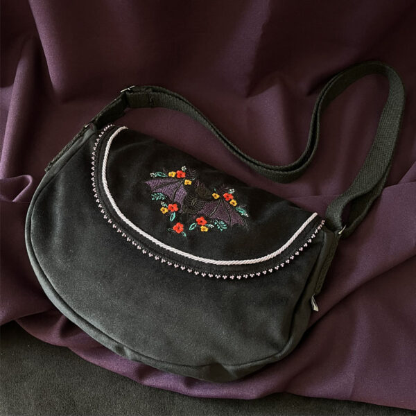 Sac Besace perlée✨Chauve-souris✨en velours noir
