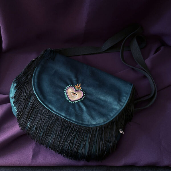 Sac Besace✨Coeur Sacré✨en velours paon