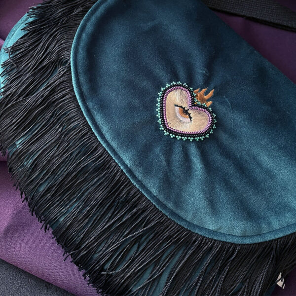 Sac Besace✨Coeur Sacré✨en velours paon – Image 2