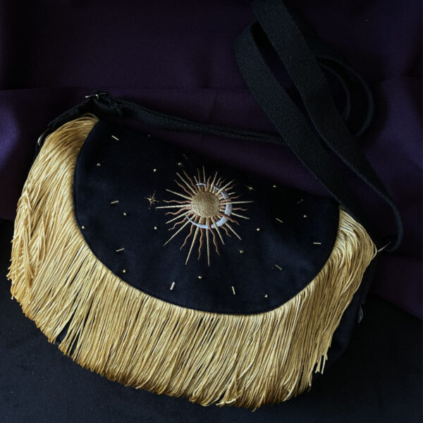 Sac Besace✨Astres ✨en velours noir