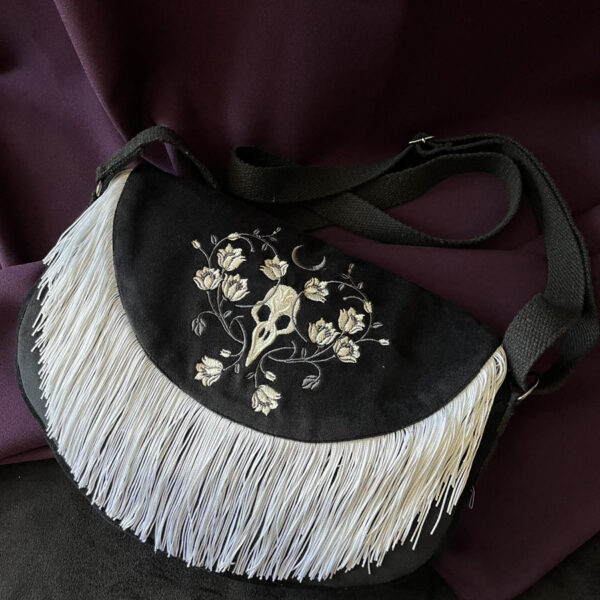 Sac Besace✨Corbeau✨frangé en velours noir