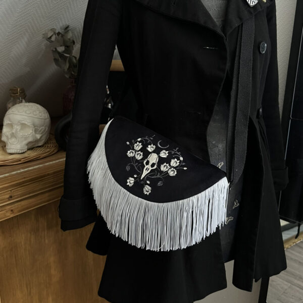 Sac Besace✨Corbeau✨frangé en velours noir – Image 4