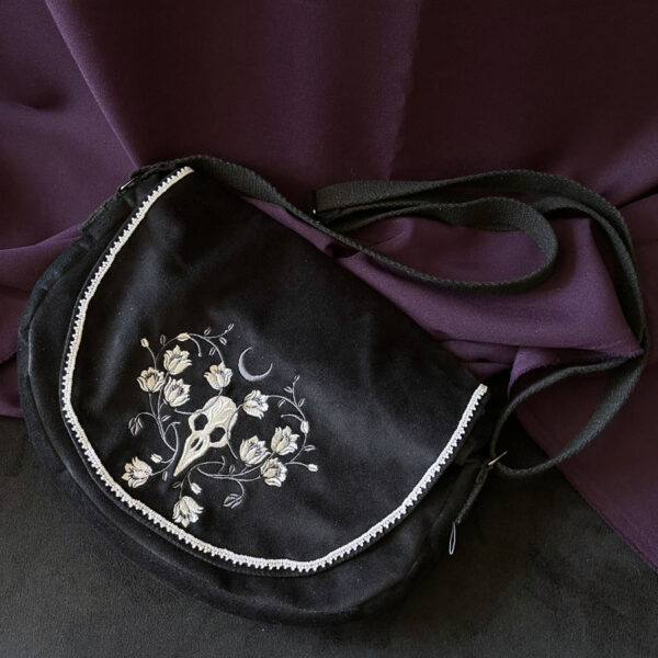 Sac Besace✨Corbeau✨perlé en velours noir