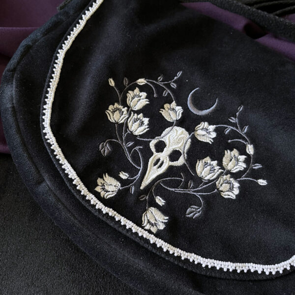 Sac Besace✨Corbeau✨perlé en velours noir – Image 2
