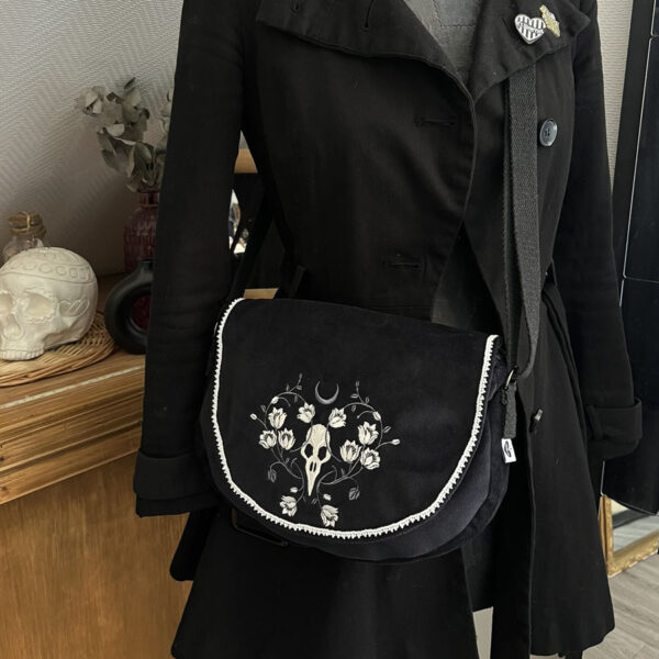 Sac Besace✨Corbeau✨perlé en velours noir – Image 4