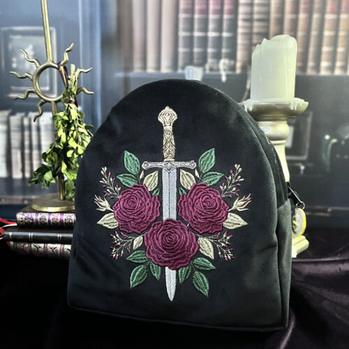Sac à dos Épée et roses en velours noir