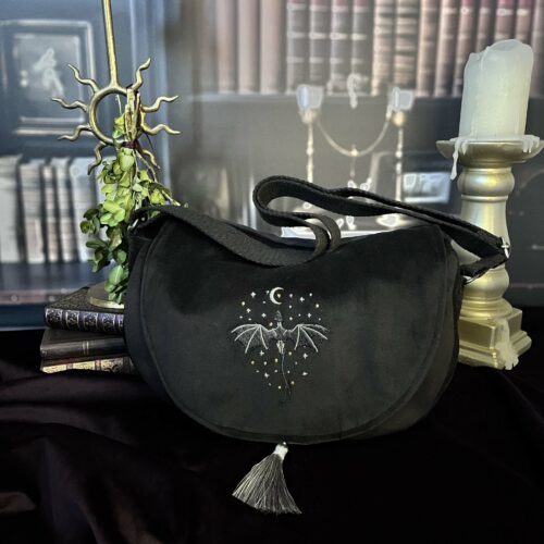 Sac Besace Dragon en velours noir