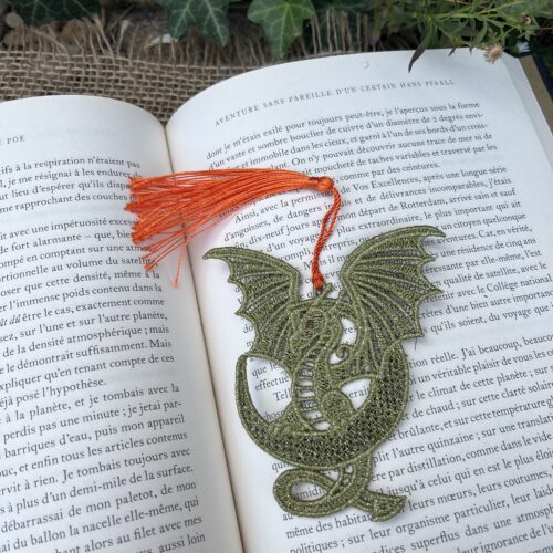 Marque-page "Dracarys" Dentelé vert et orange