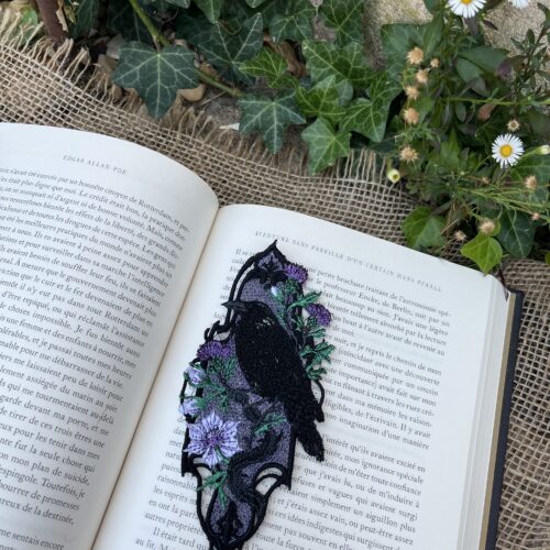 Marque-page "Herbier des Ombres" broderie dentelle