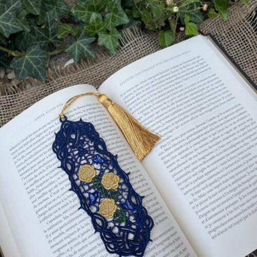 Marque-page "De roses et de ronces" Bleu roi